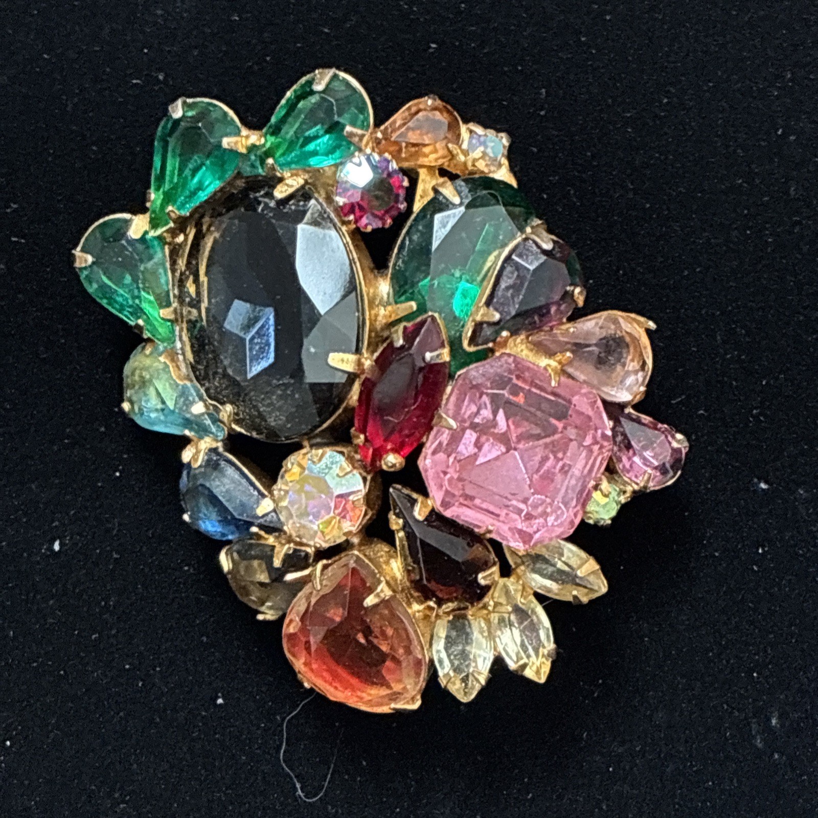 Vintage Juliana Style D&E Rhinestone Statement Brooch Huge Multi-Color Mid Centu