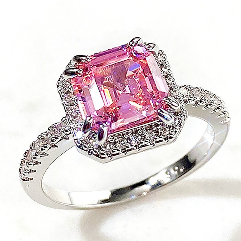 4 Ct pink Princess Cut moissanite wedding engagment ring 14k white gold plated