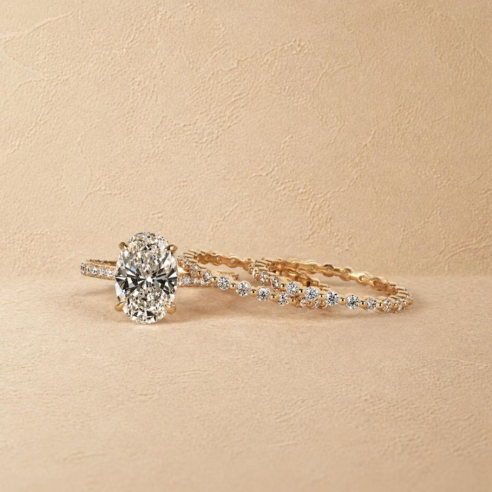 3 Carat Oval Cut Lab Grown Diamond Engagement Ring With 2 Bands | 14k Gold