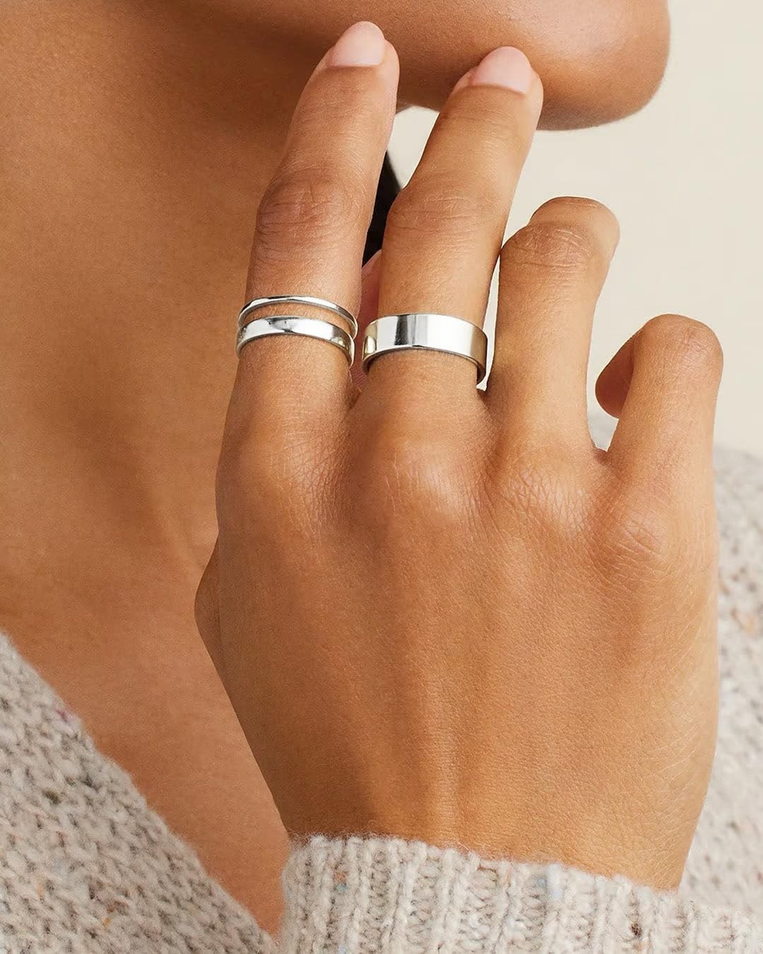 Stackable Silver Gold Rings for Women Non Tarnish 14K Gold Plated Cigar Plain…