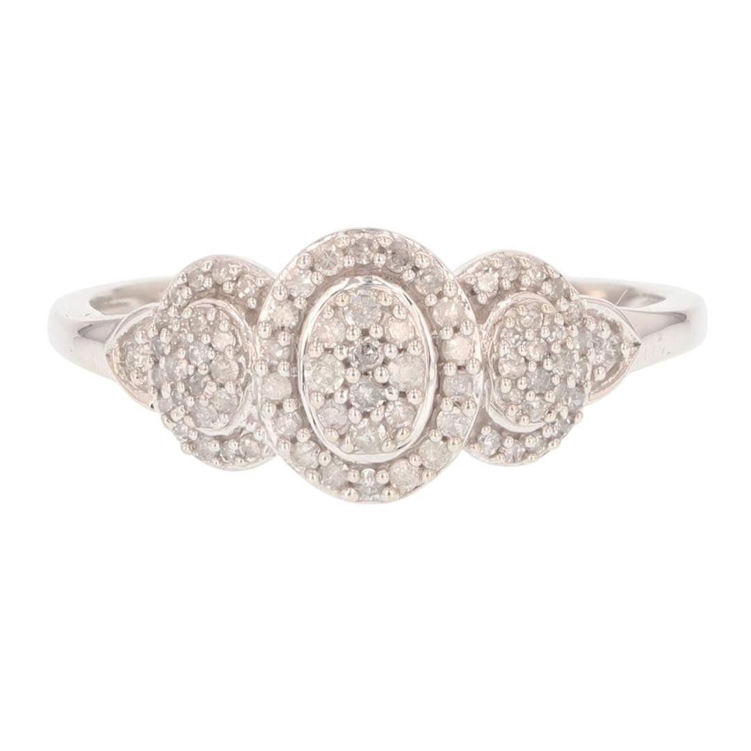 .31ctw Diamond Oval Shape Three-Cluster Engagement Ring 10k White Gold Size 7.25