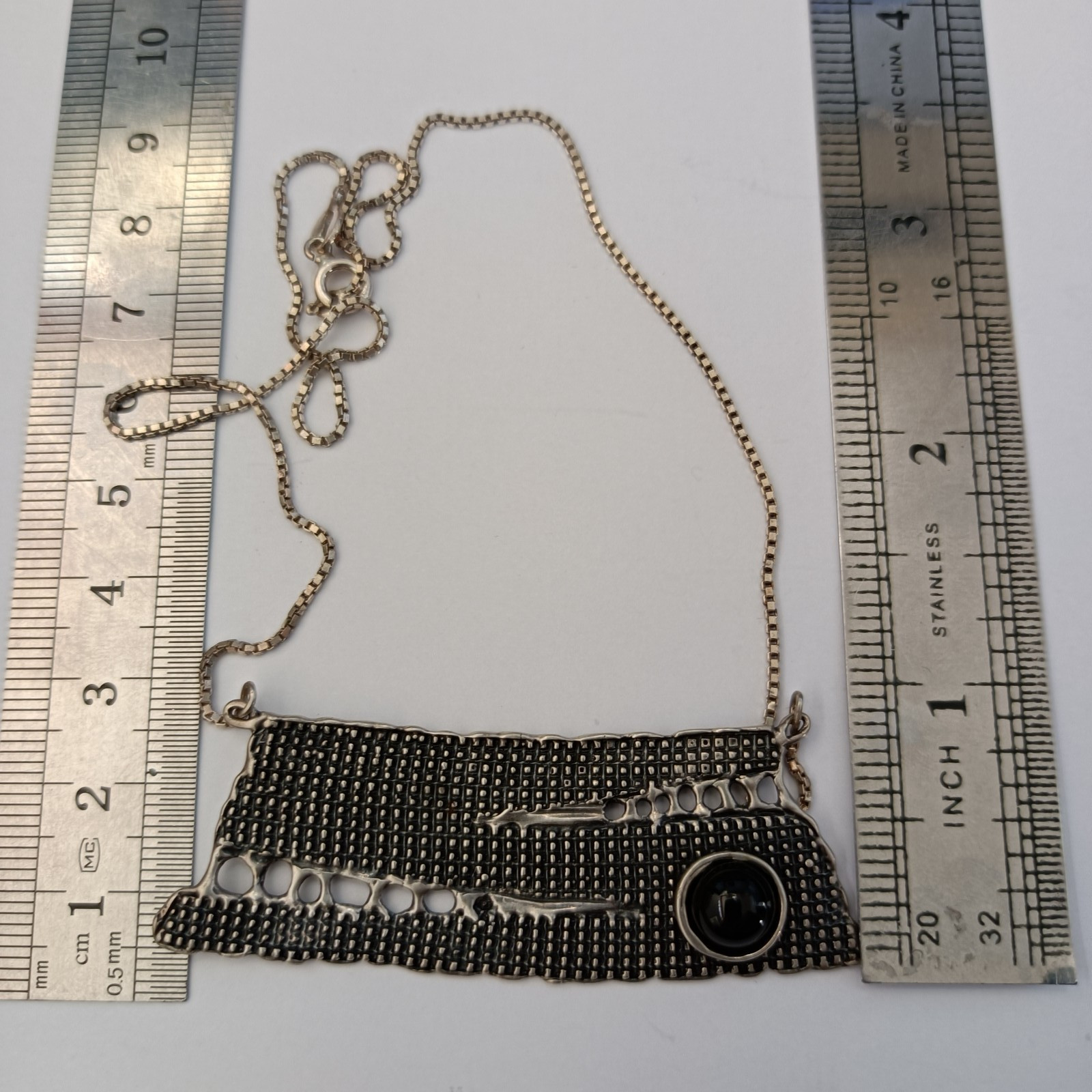 Modernist Silver Necklace Israel Artisan Onyx Abstract Expressive Studio Vintage