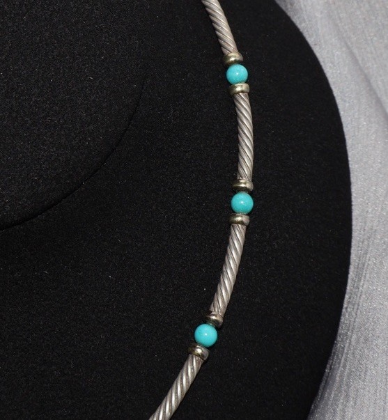 David Yurman 925 & 14k Turquoise Hampton Collar Necklace 19.3G / 15in