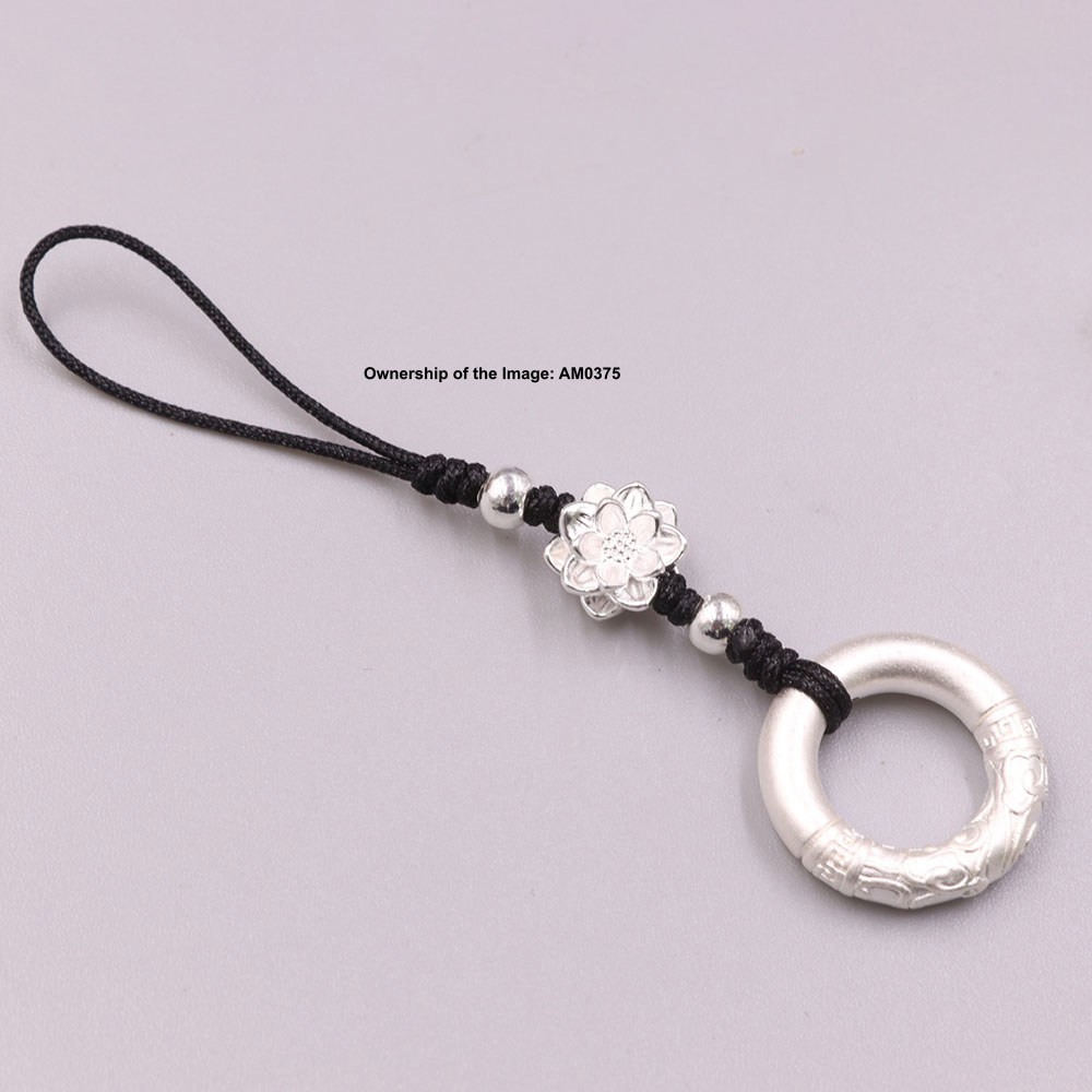Real 999 Fine Silver 平安 Circle and Lotus Handmade Charm Pendant 80mm Length