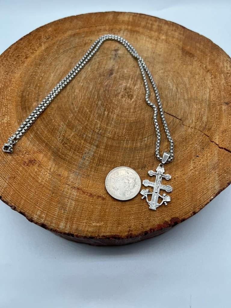 Silver Tone Anchor Cross Pendant Necklace Crucifix Saint Nautical Biker small