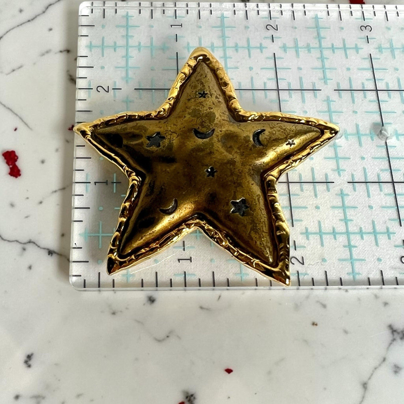 Vintage JJ Jonette Star and Moon Night Sky Brooch Pin 2 1/2 Inches