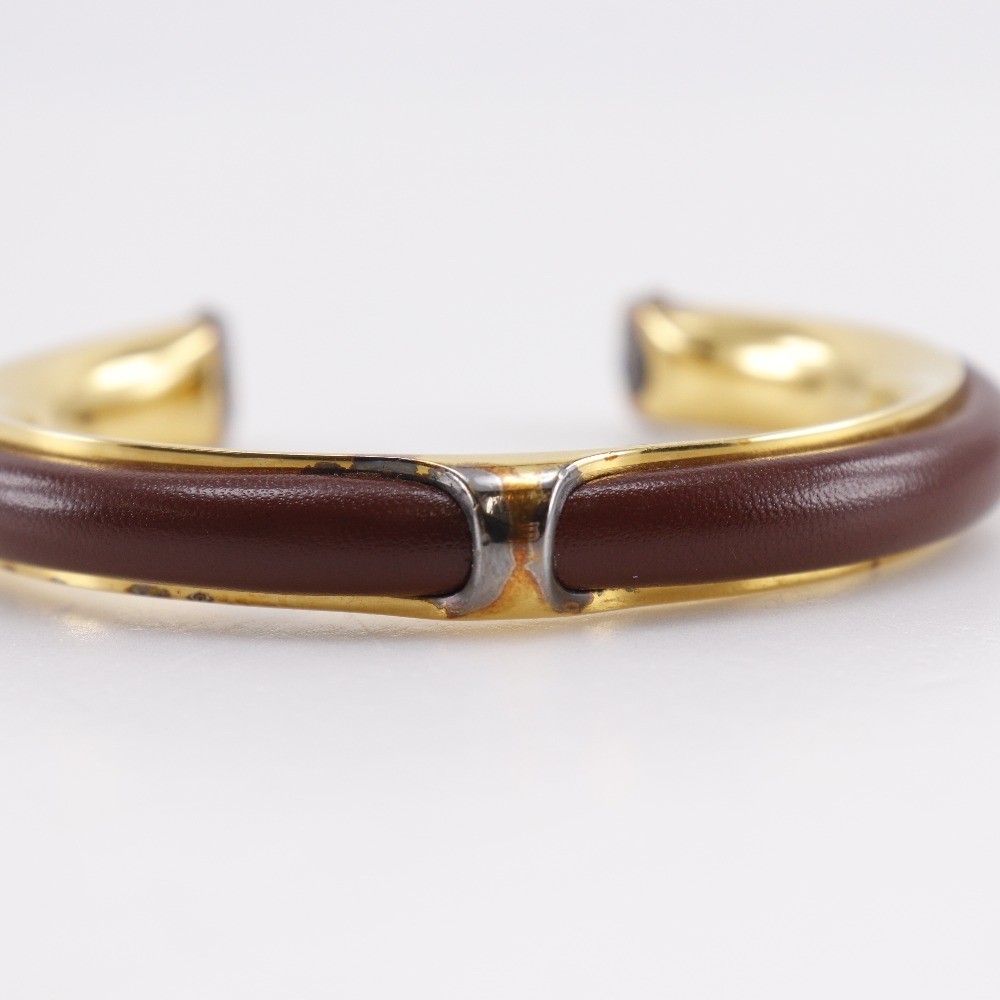 HERMES Bangle vintage Brown Plated Gold/leather 36.3g Women