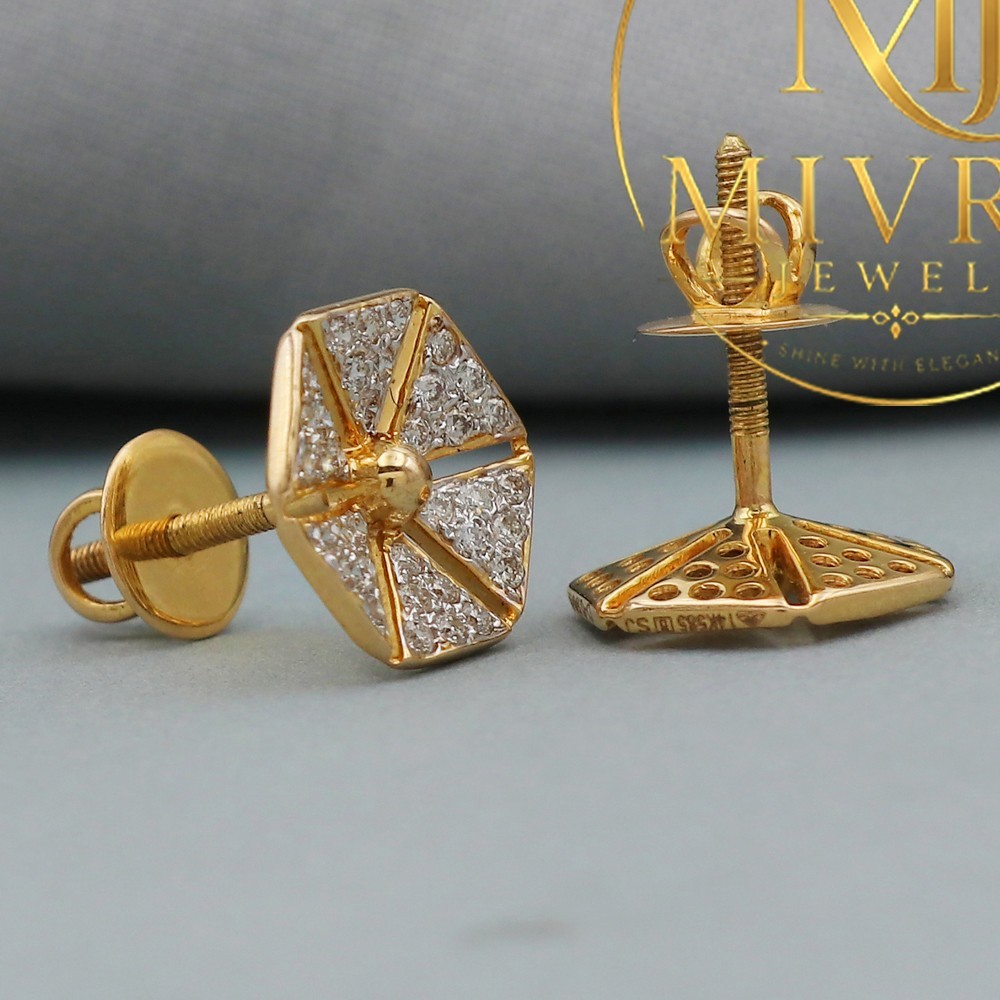 22K Gold Stud Earrings 1.1cm Ultimate Printed Design Gift Mom Friend 3.23g