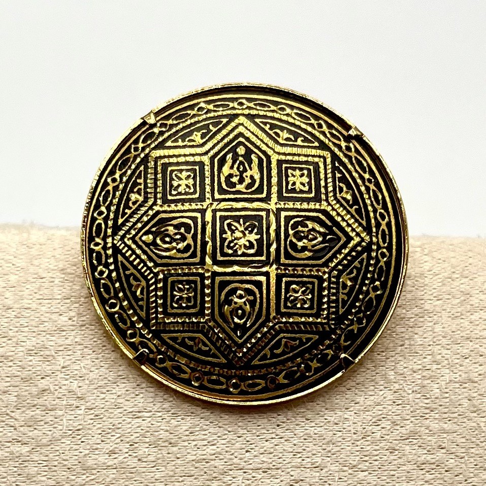 Signed Midas Of Toledo Spain Damascane Brooch Black And Gold Tone Vintage Pin