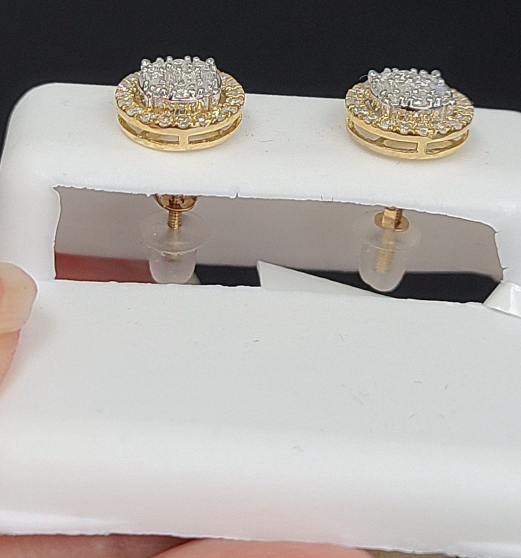 DEAL! 0.40CTW NATURAL ROUND BAGUETTES DIAMOND CLUSTER STUDS EARRINGS 8.7MM