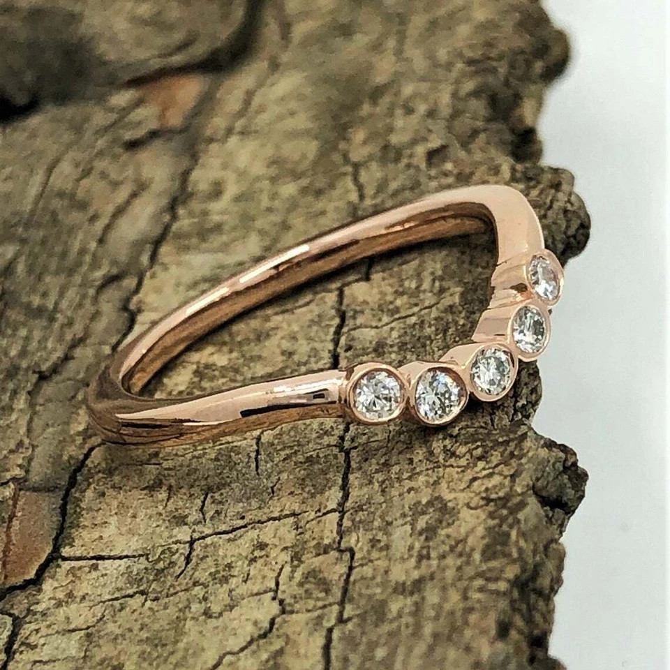 2 Ct Round Cut Simulated Diamond 5-Stone Wedding Band Ring 14k Rose Gold Plated