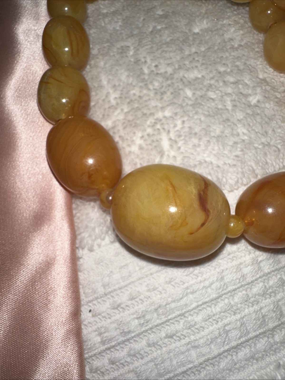 Antique Egg Yolk Translucent Lucite Beaded Necklace • 24” Graduated • 82g Estate