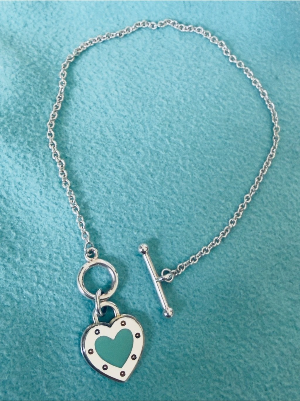 Tiffany & Co. Sterling Silver Blue Enamel “LOVE” Toggle Bracelet 6.3 Inches