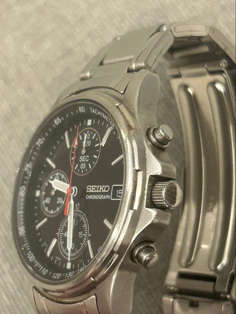 SEIKO 7T92-0BA0 Quartz Chronograph Black Dial Watch Used