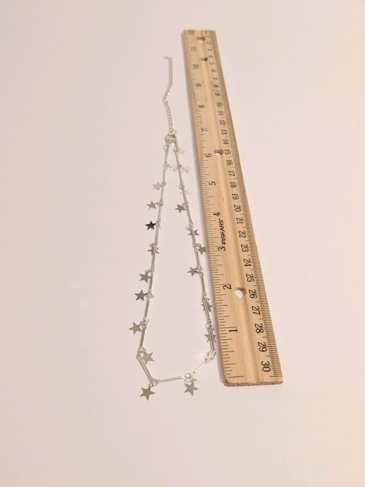 Silver Tone Celestial Stationed Star Pendants Fashion Necklace. 14″. Dainty.