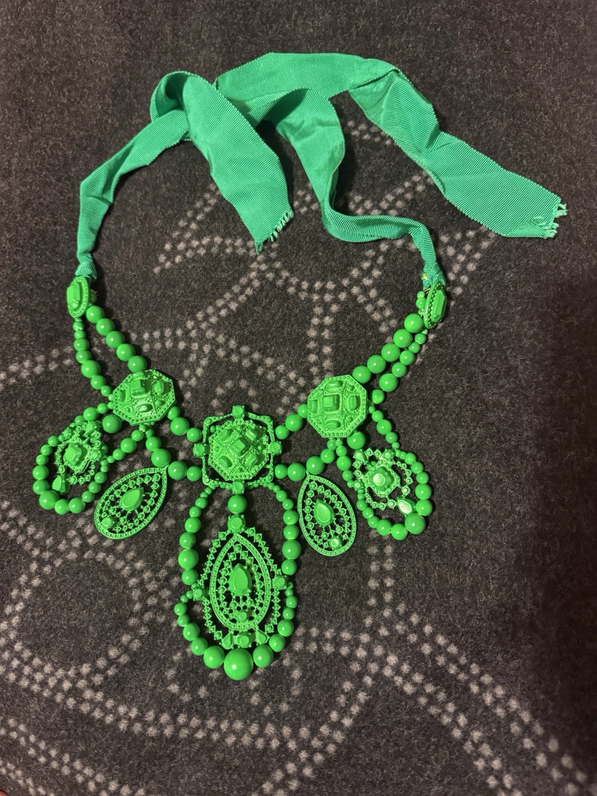RARE Lanvin x H&M Statement Necklace Green Ribbon Archival Collector Piece 2010