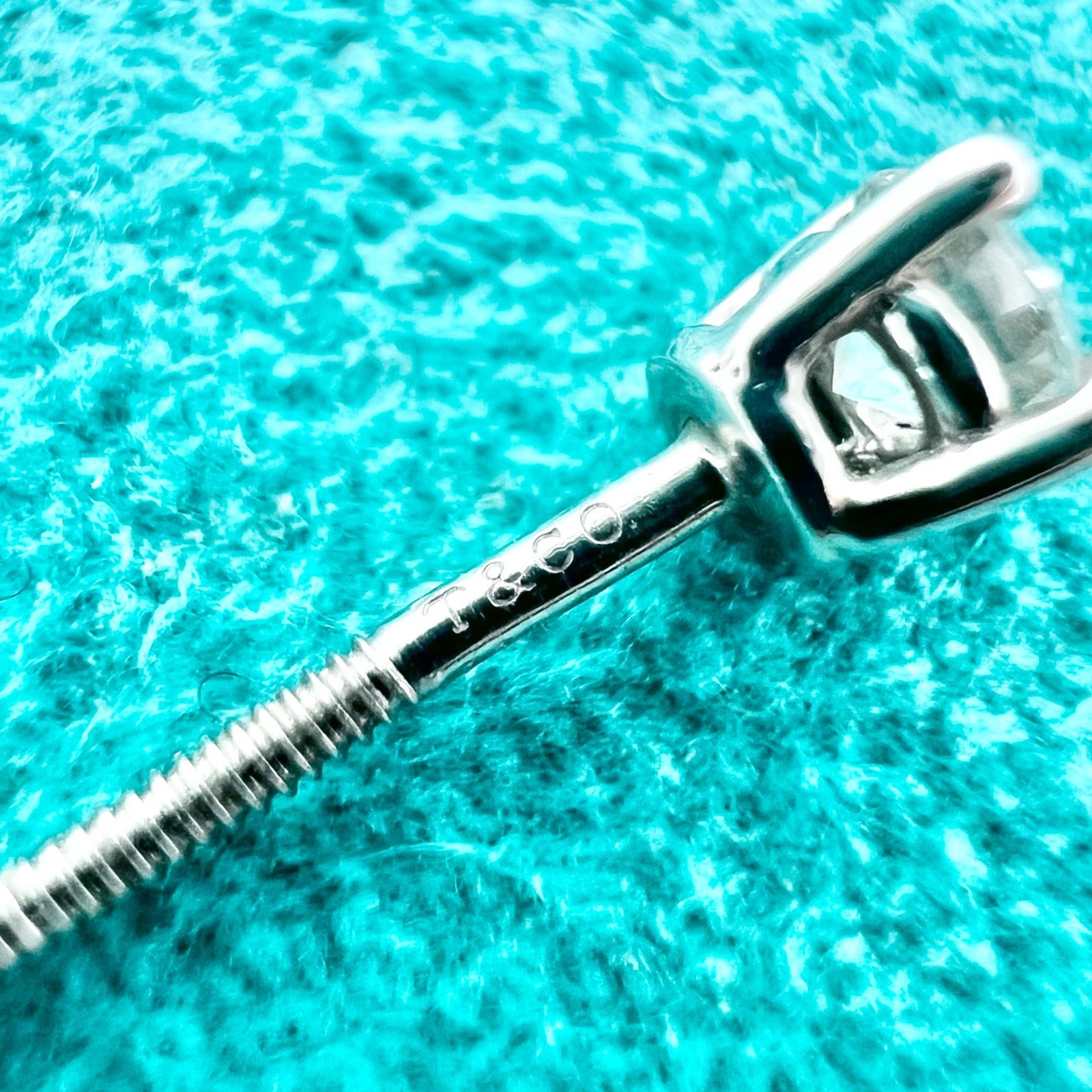 Authentic Tiffany & Co. PT950 Diamond solitare Stud Screw Earrings Near Mint