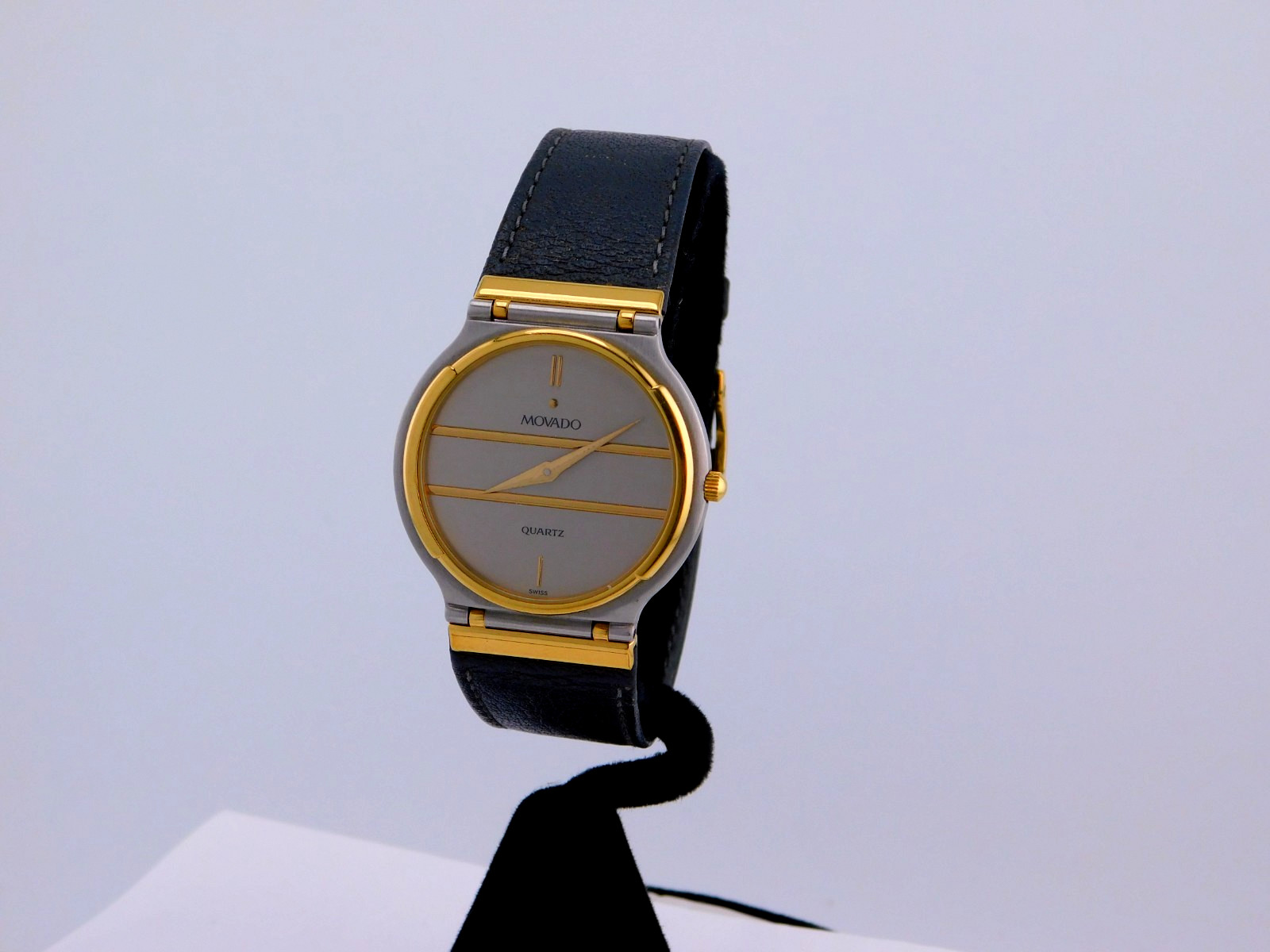 MOVADO 87-33-871 TWO-TONE 18K GP 5J SWISS QUARTZ MENS WRISTWATCH RARE W/BOX