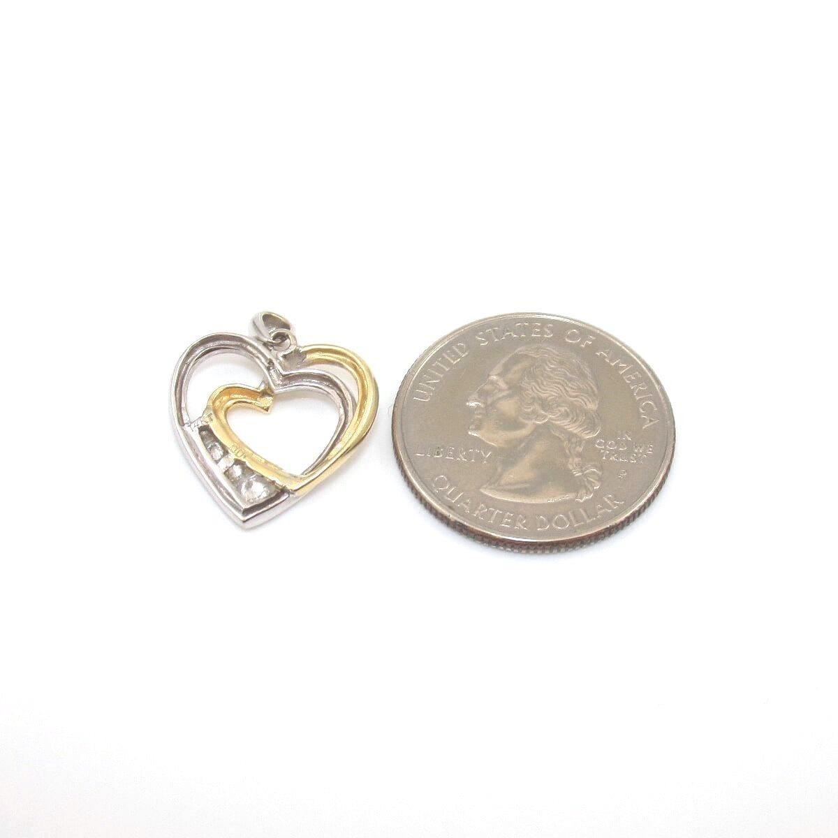 14K Yellow Gold White Gold Double Heart Diamond Pendant