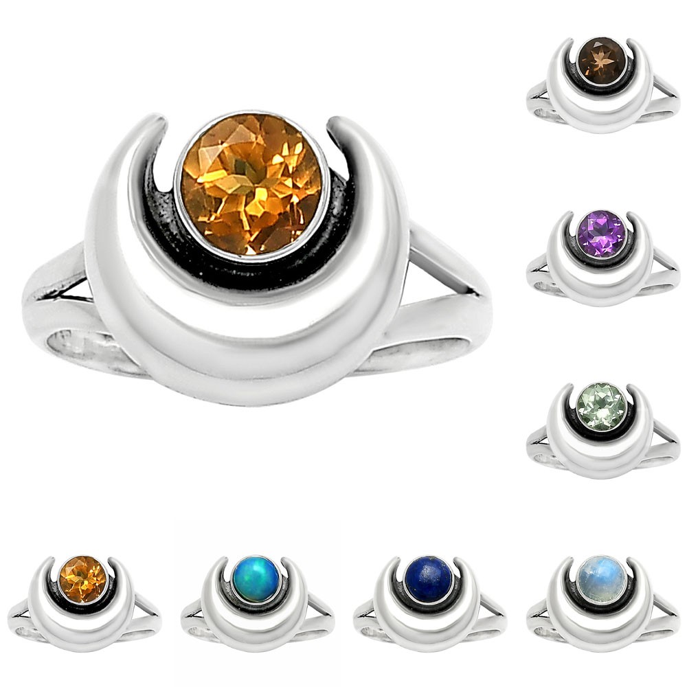 Crescent Moon Natural Gemstone Ring 925 Sterling Silver Handmade Jewelry DGR1117