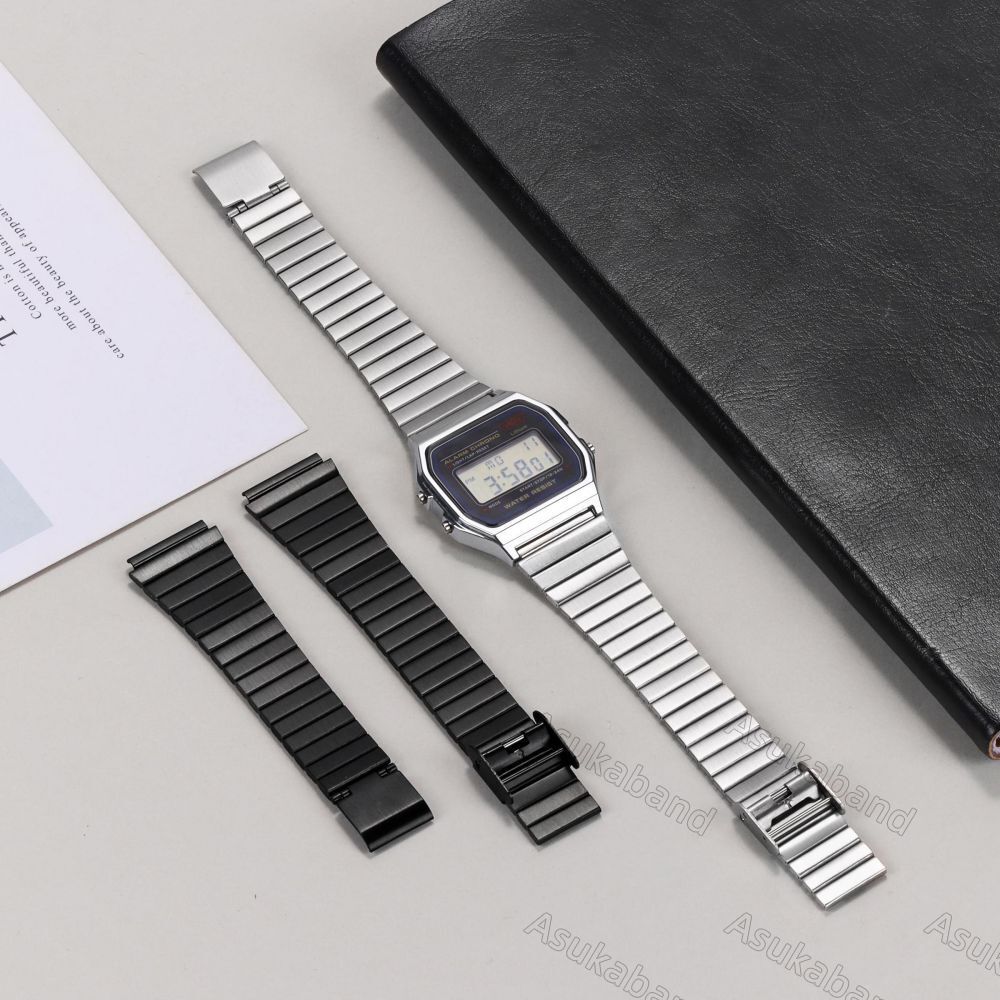 Classic Watch Band Strap for Casio A158 A168 Silver Block Bracelet 18mm 20mm