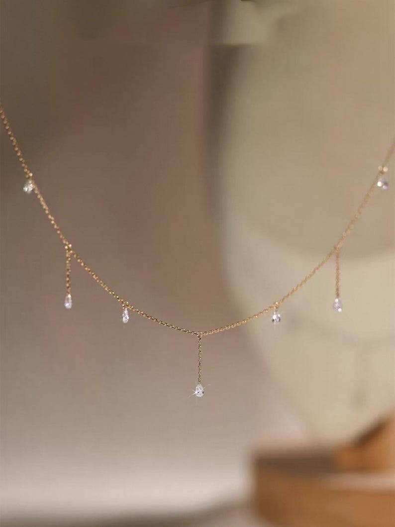 In 14k Yellow Gold Pear Natural Diamond GH/SI Station 16inch Necklace For Gift