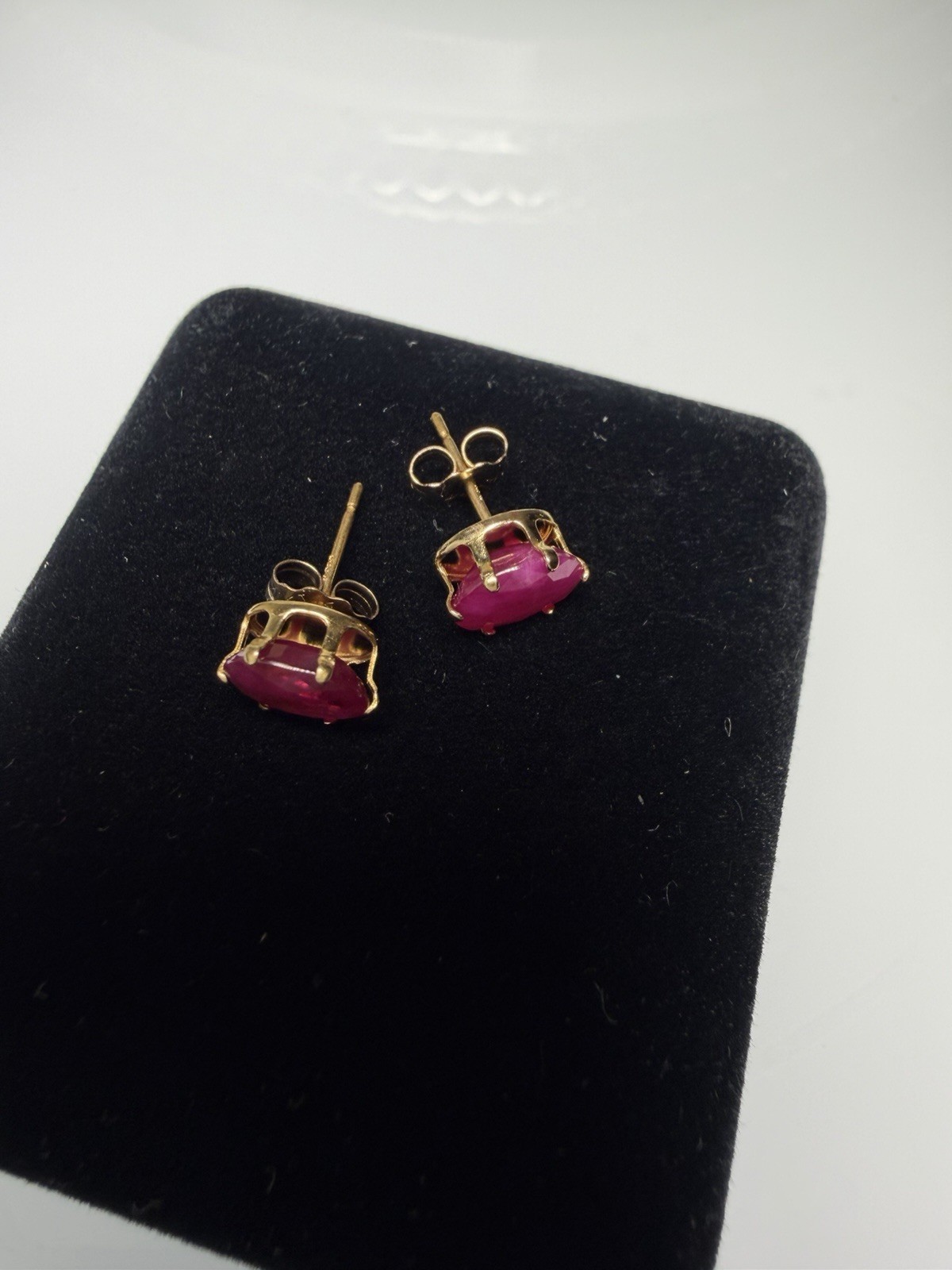E. D. Marshall Jewelers 14k Yellow Gold Oval Ruby Stud Earrings Butterfly