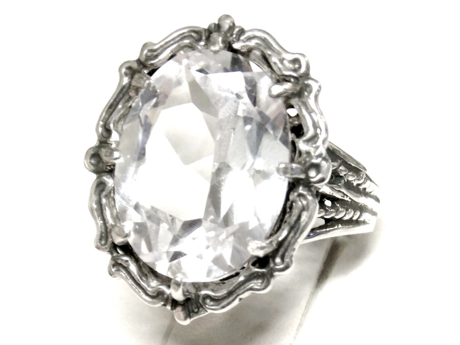 12ct White Lab Sapphire Size 7 Ring 925 Sterling Silver Filigree Vint Style USA
