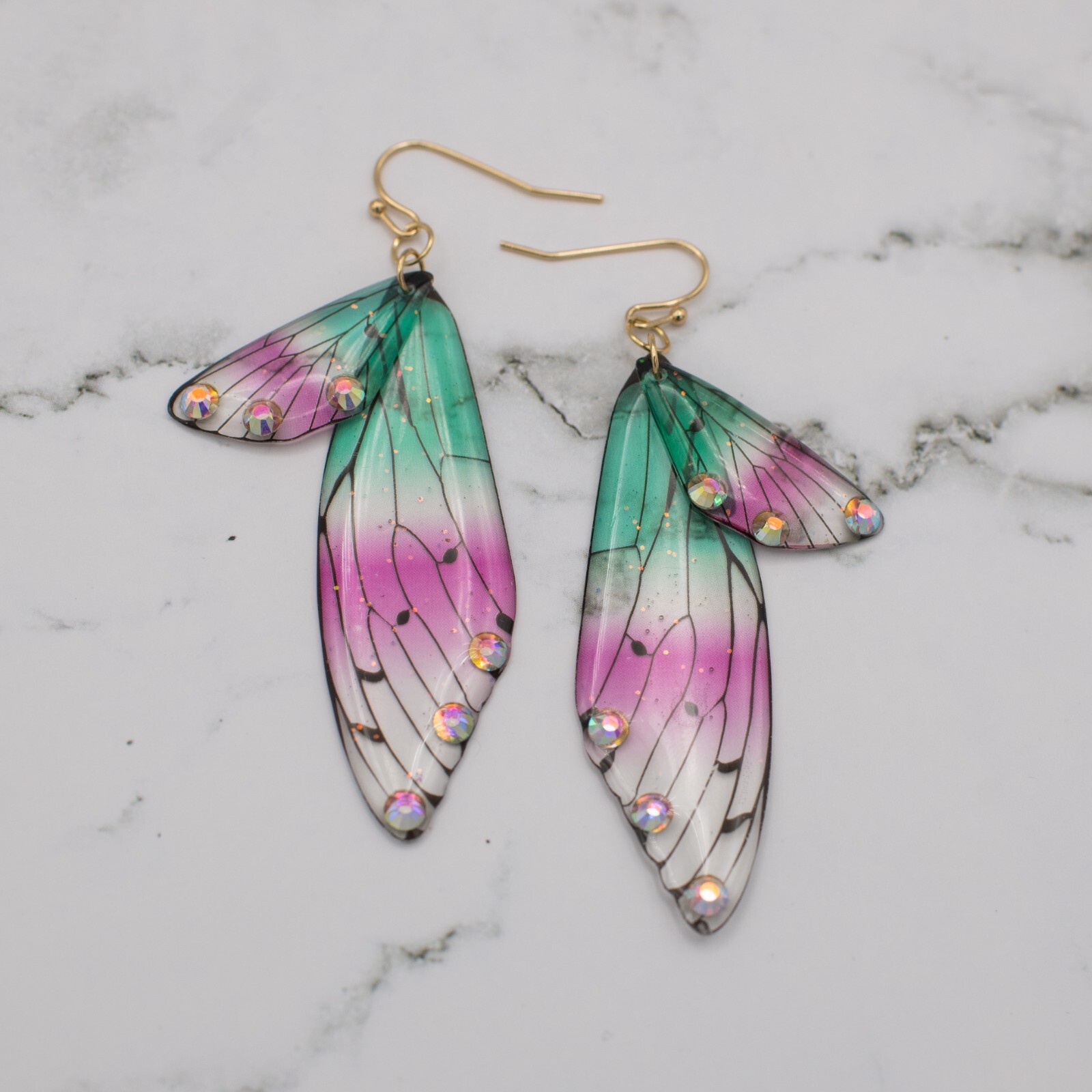 Green and Red Humingbird Wing Dangle Earrings – Radiant Colorful Beautiful