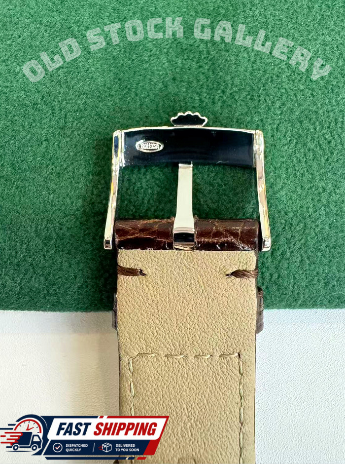 Hot ROLEX Leather Crocodile Band 19mm With Rolex Buckle Silver Plated NOS