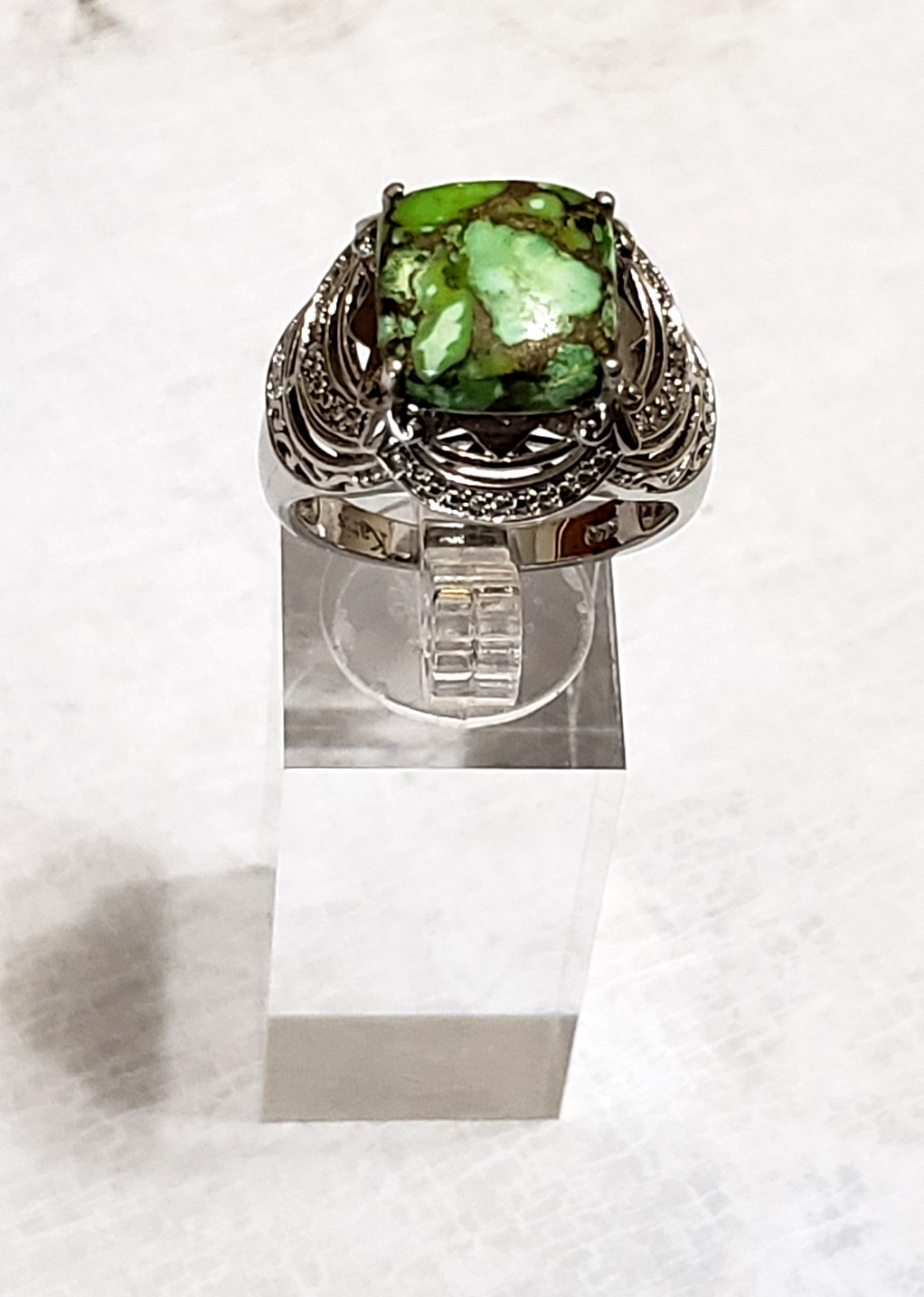 STS Karis Signed Contemporary Square Green Mojave Turquoise Ring Sz 10