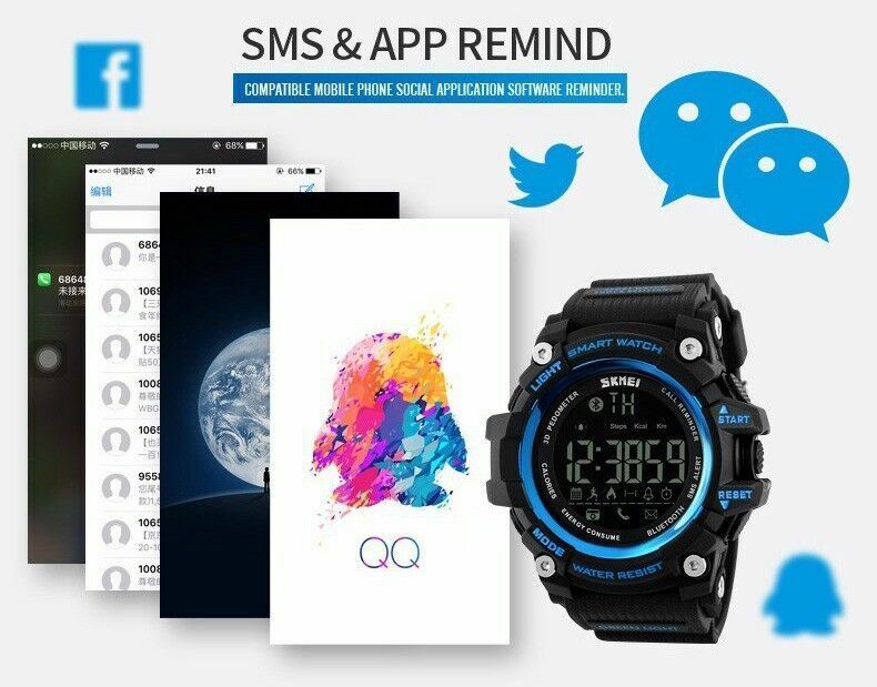 Bluetooth Waterproof Sport Smart Watch Phone Mate For Android IOS iPhone Samsung