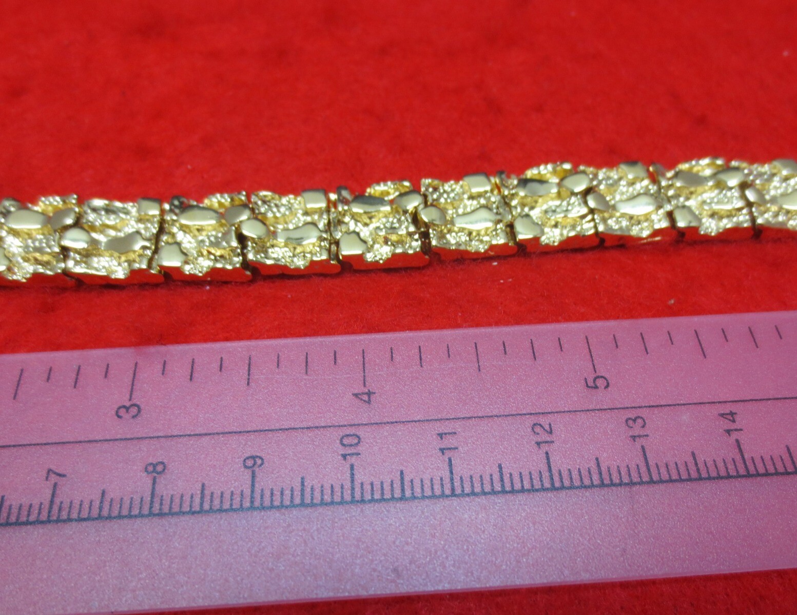 14 KT GOLD HGE 9 INCH NUGGET BRACELET ABOUT 1/2 INCH WIDE WT. 53 GMS N-100