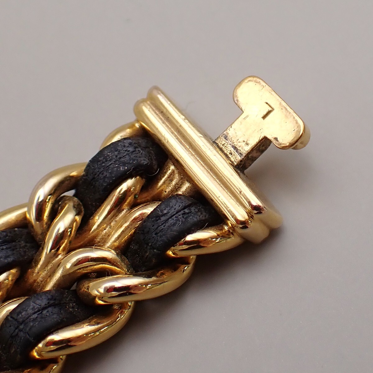 CHANEL Logo Premiere Watch H0001 # L Quartz Gold Plated Leather GHW 690RK949