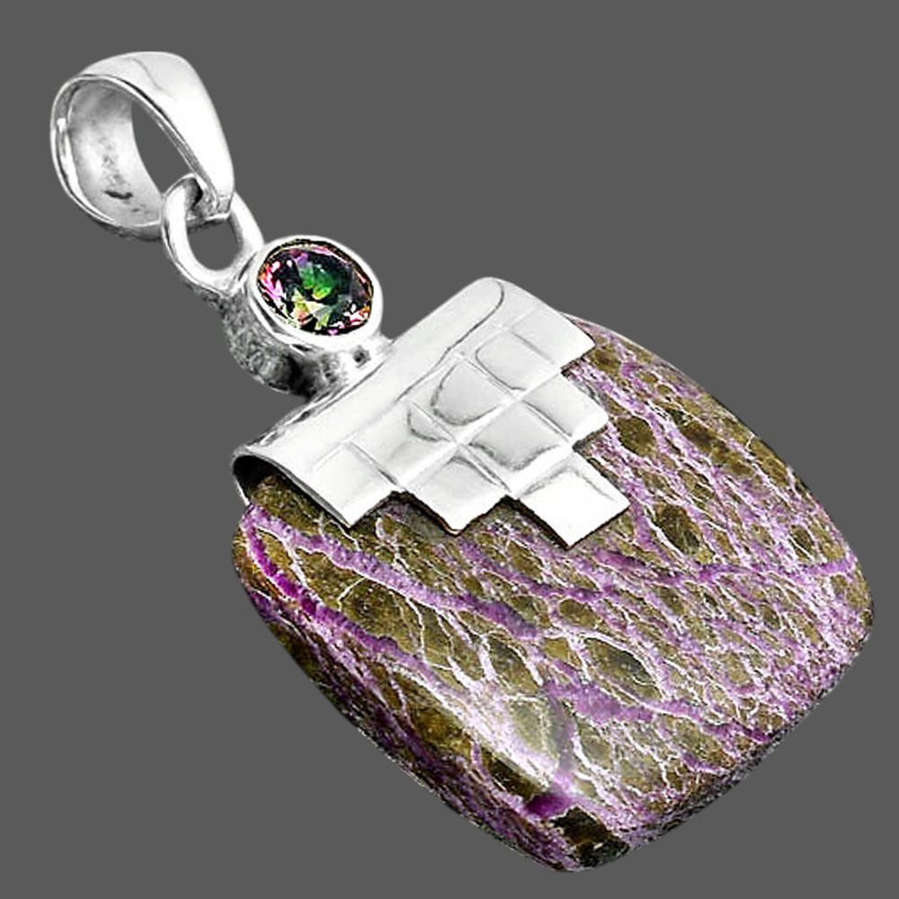 Natural Purpurite and Mystic Topaz 925 Sterling Silver Pendant Jewelry P-1653