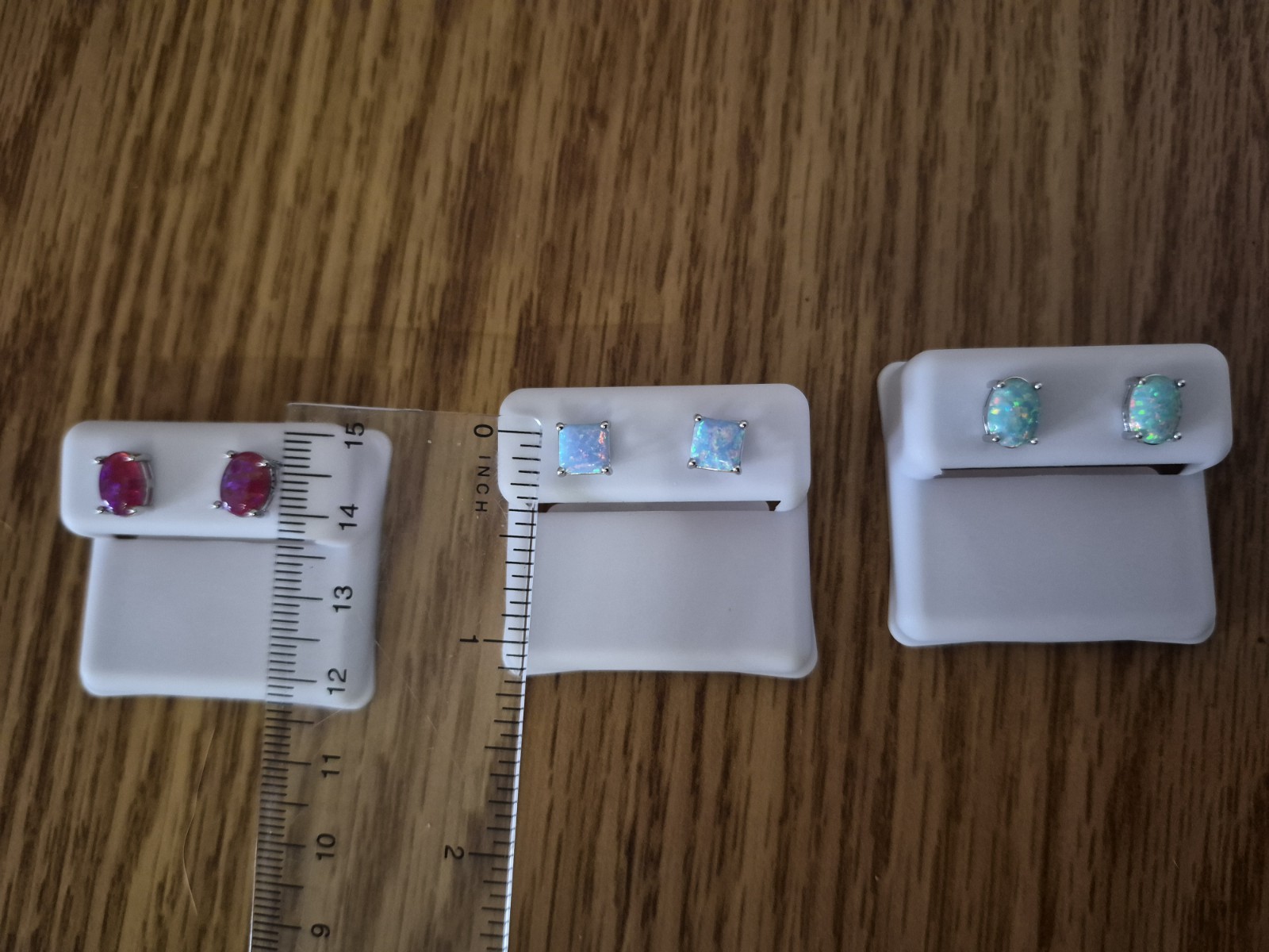 3-925 Sterling Silver Natural Blue Sq, Red OV, and Green Ov Opal Stud Earrings