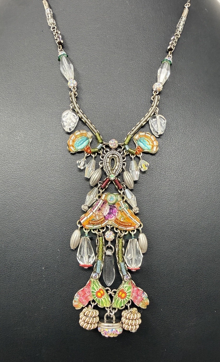 Gorgeous VTG Israeli Ayala Bar Artisan Boho Ornate Glass Beaded Dangly Necklace