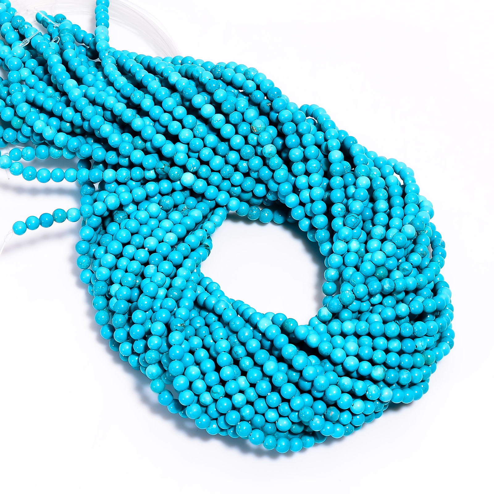 Natural Blue Turquoise Gemstone Round Smooth Beads 4X4.5 mm Strand 15″ EB604