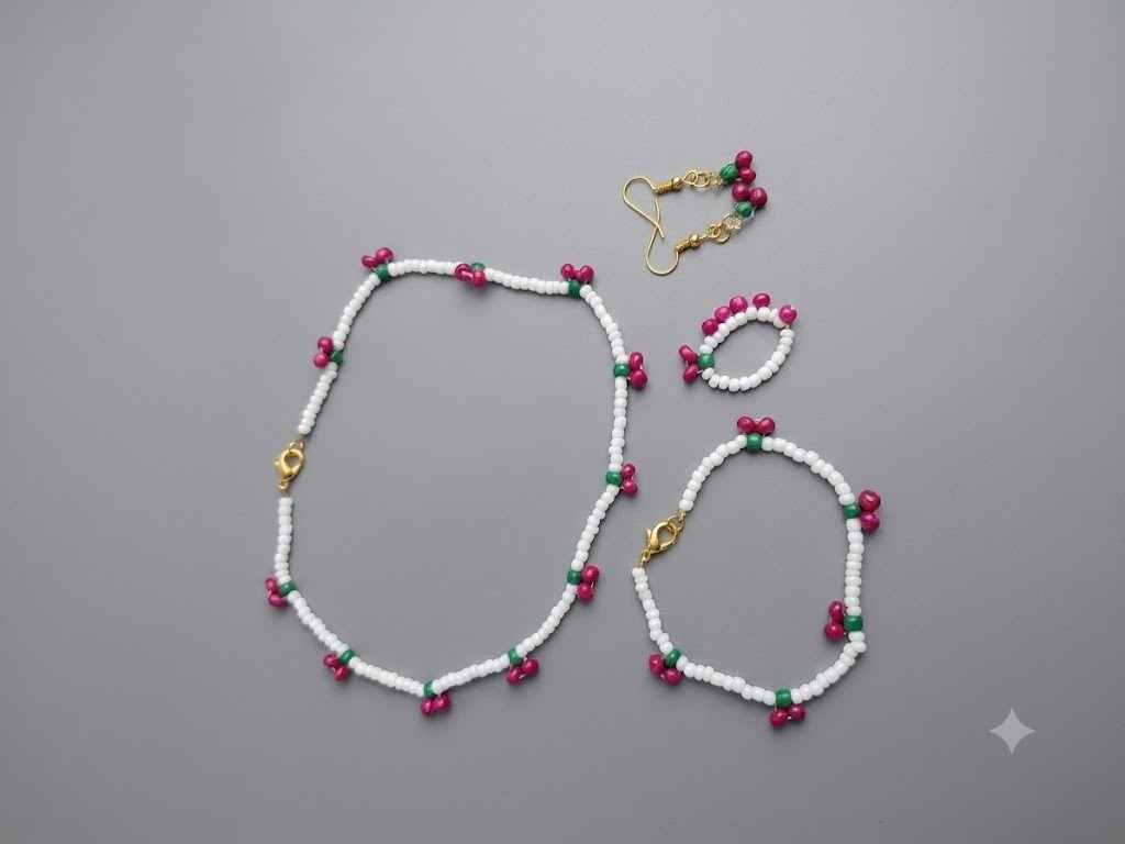 Handmade Cherry Beaded Necklace & Bracelet Set – Cute Aesthetic Gift for Her