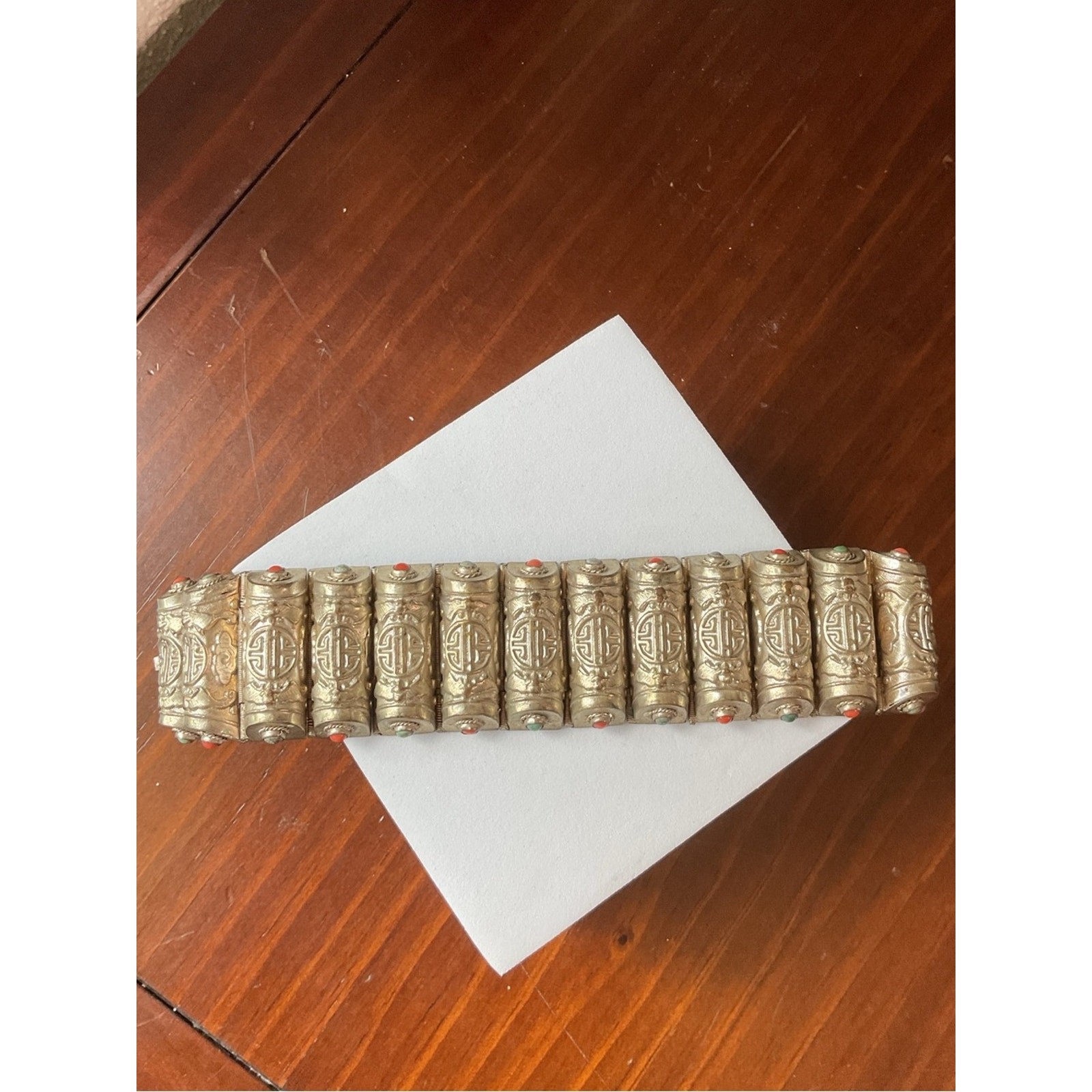 Vintage Chinese Export Silver Tone Asian Bracelet Cuff