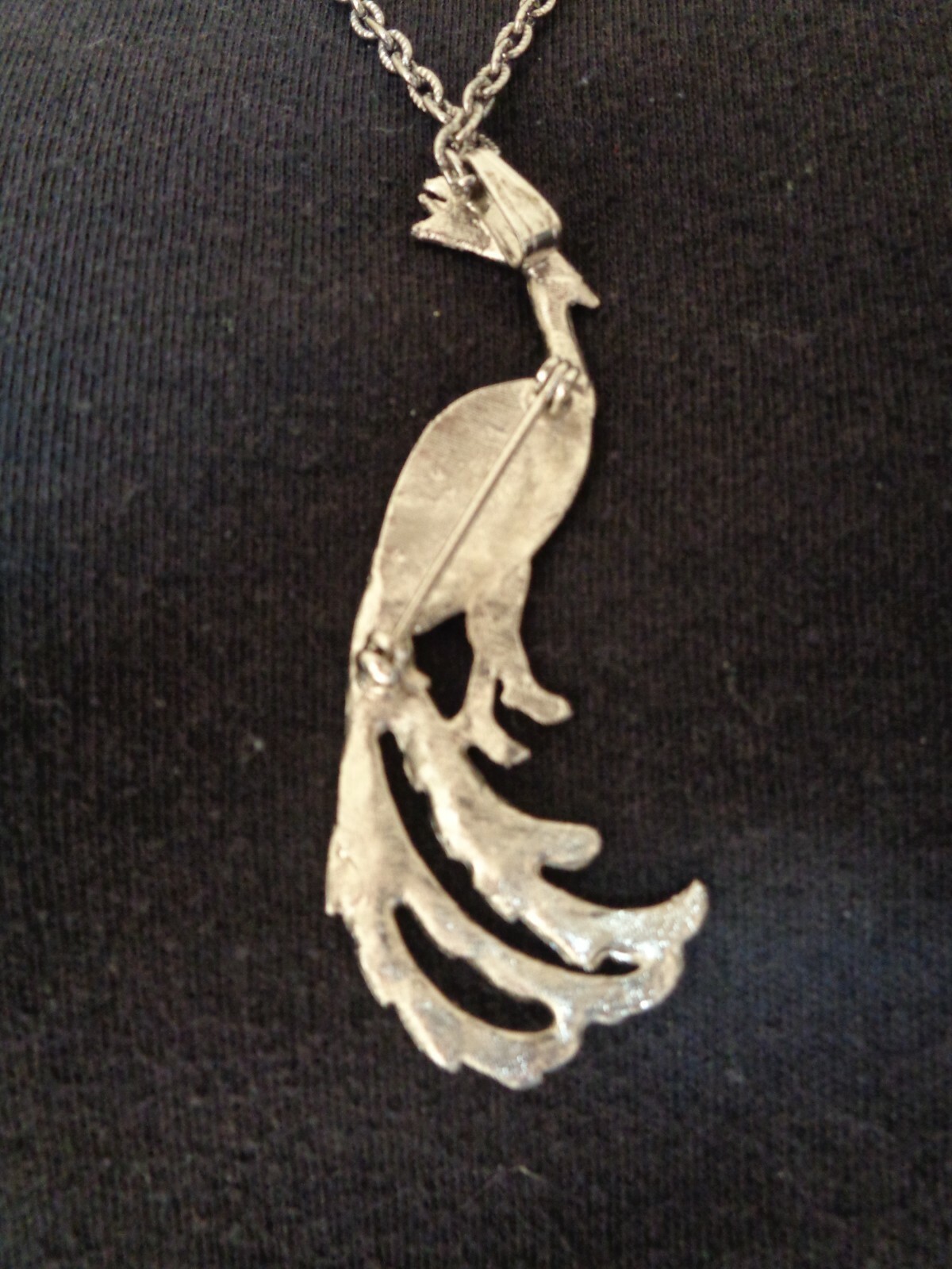 Large Silver-Toned Peacock Pendant with 24” Chain (#4306)