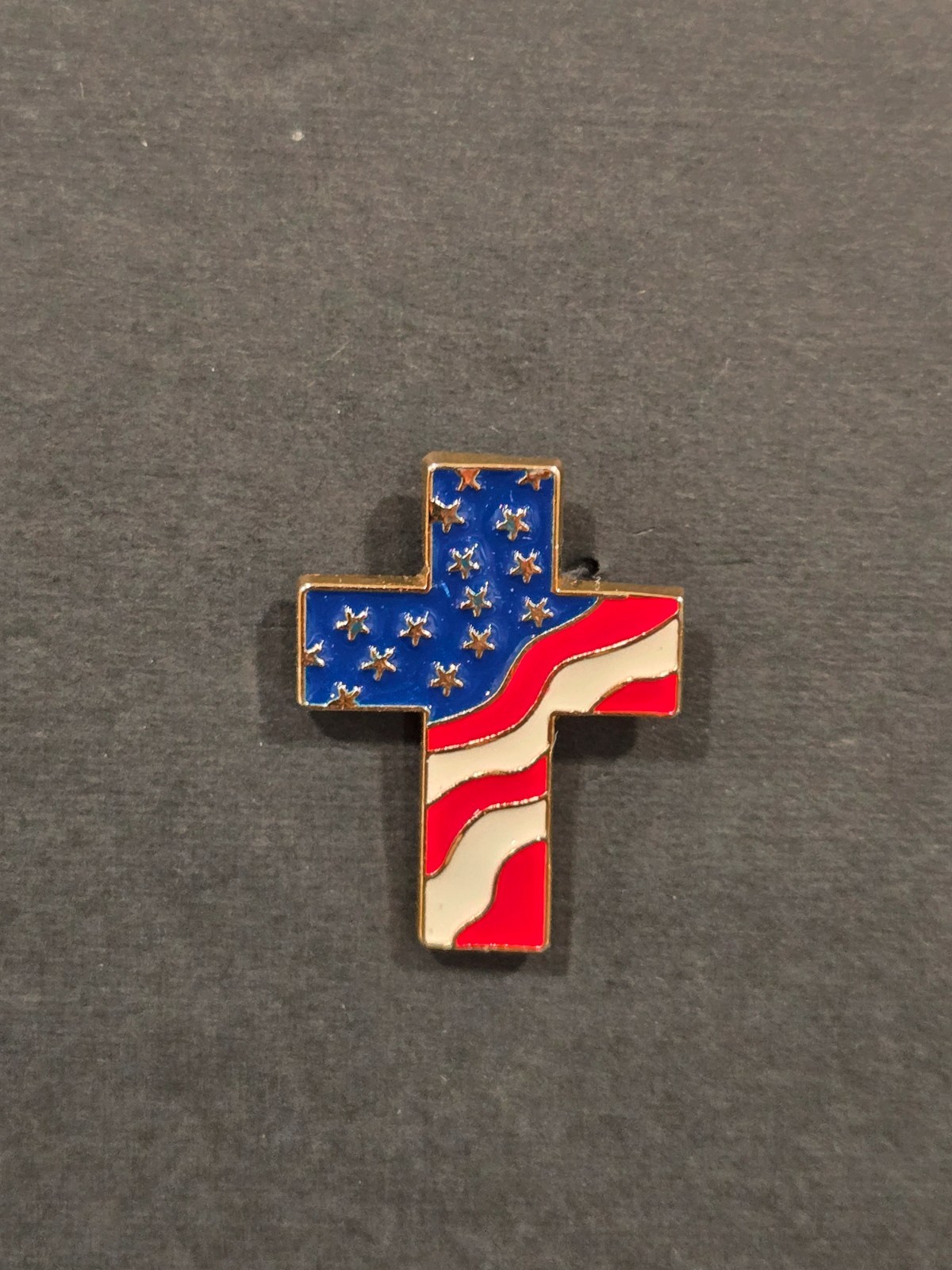 Patriotic American Flag Cross Lapel Pin, Red White Blue Enamel Faith and Freedom