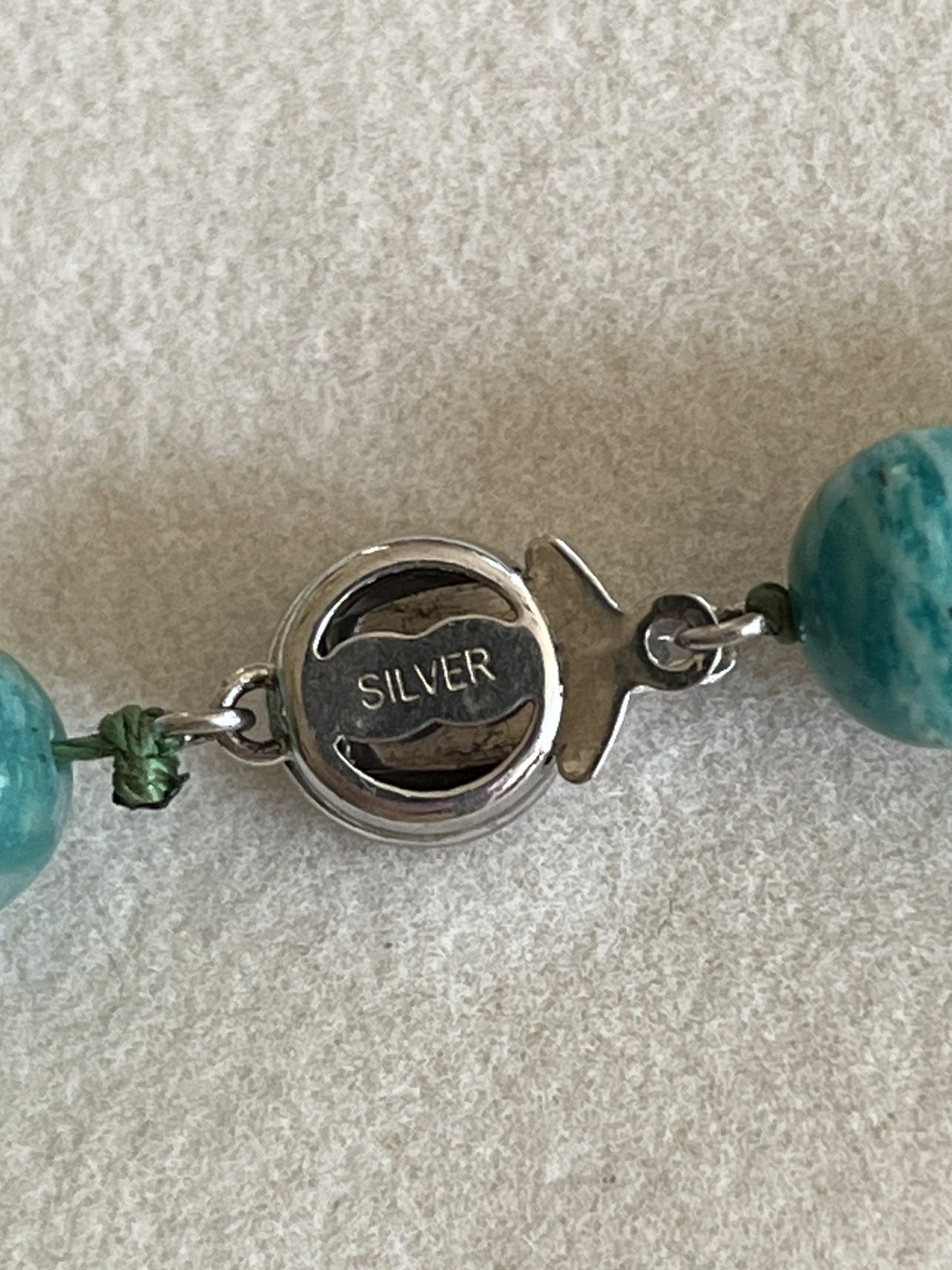 Gorgeous and Simple Green Amazonite Stone Beaded Necklace Silver Clasp