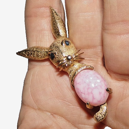 REDUCED-signed HOBE bunny rabbit shaped pin with pink stone-OMG!!