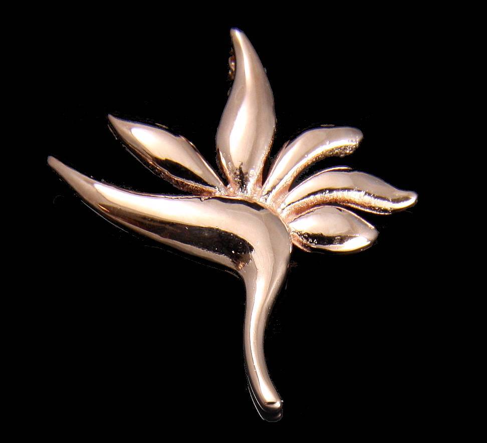 ROSE GOLD PLATED 925 SILVER HAWAIIAN BIRD OF PARADISE FLOWER PENDANT 22.50MM