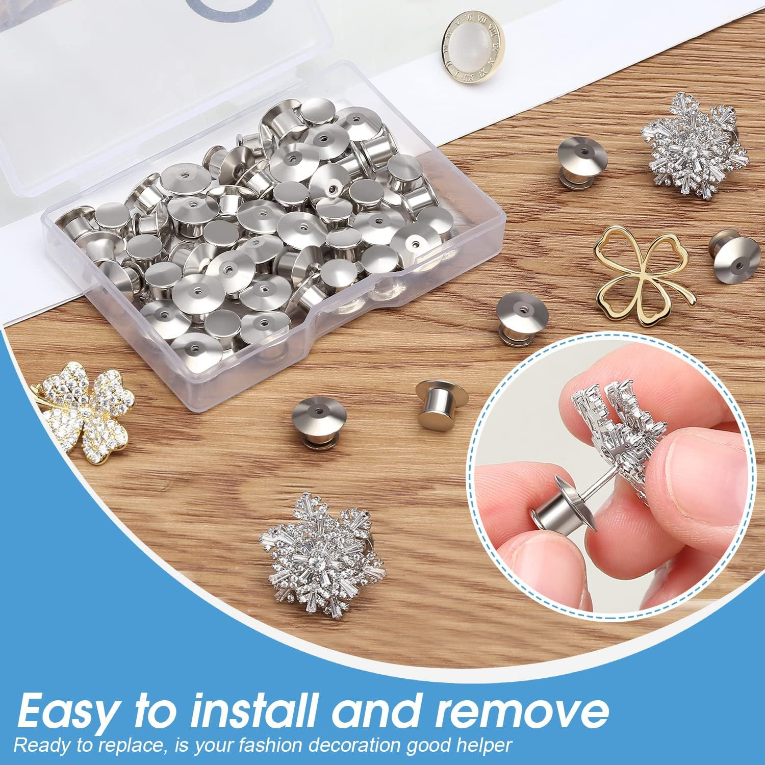 40PCS Locking Pin Back Locking Pin Keeper Clasp, Metal Pin Backing for Brooch En