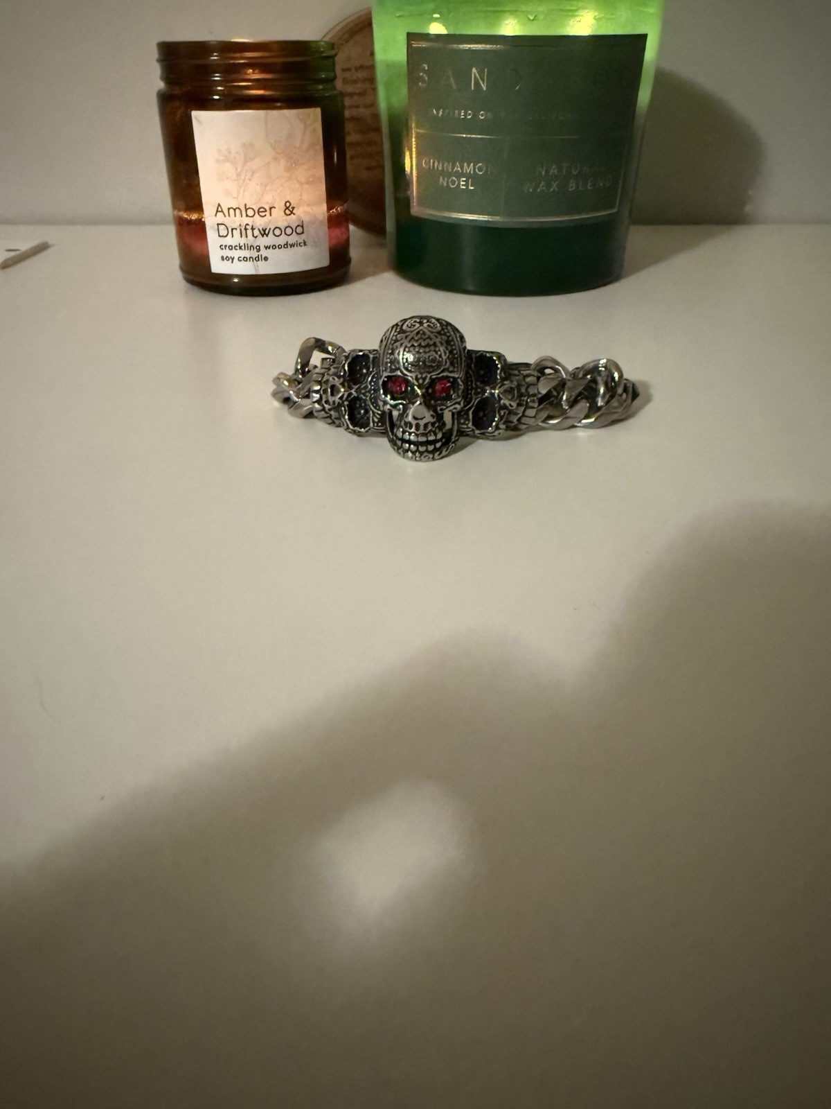 Skull Chain Bracelet Gothic Punk Biker Style Red Eyes Heavy Metal Bracelet