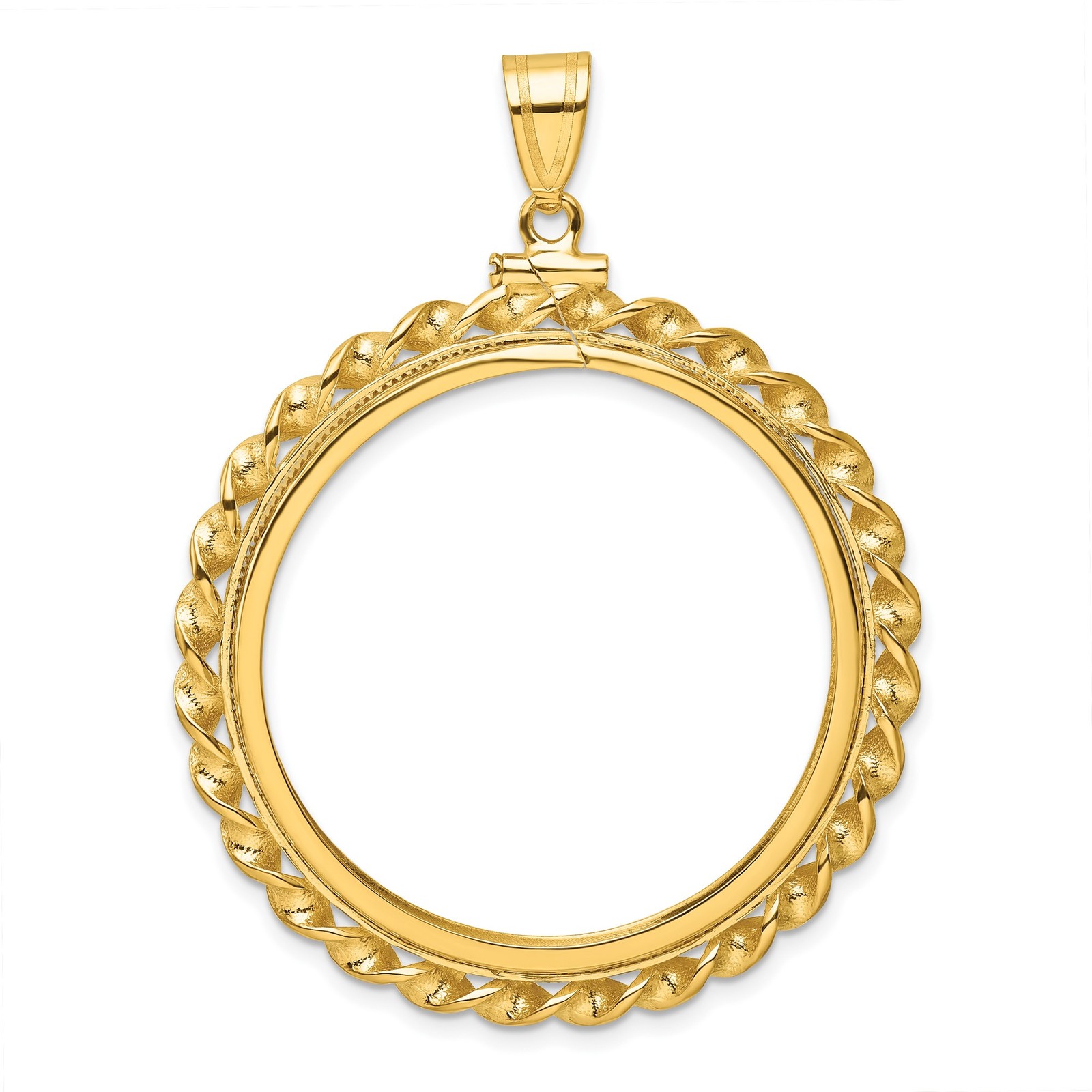 1 oz $50 American Gold Eagle Coin Bezel 32.7mm Twisted 14k Yellow Gold