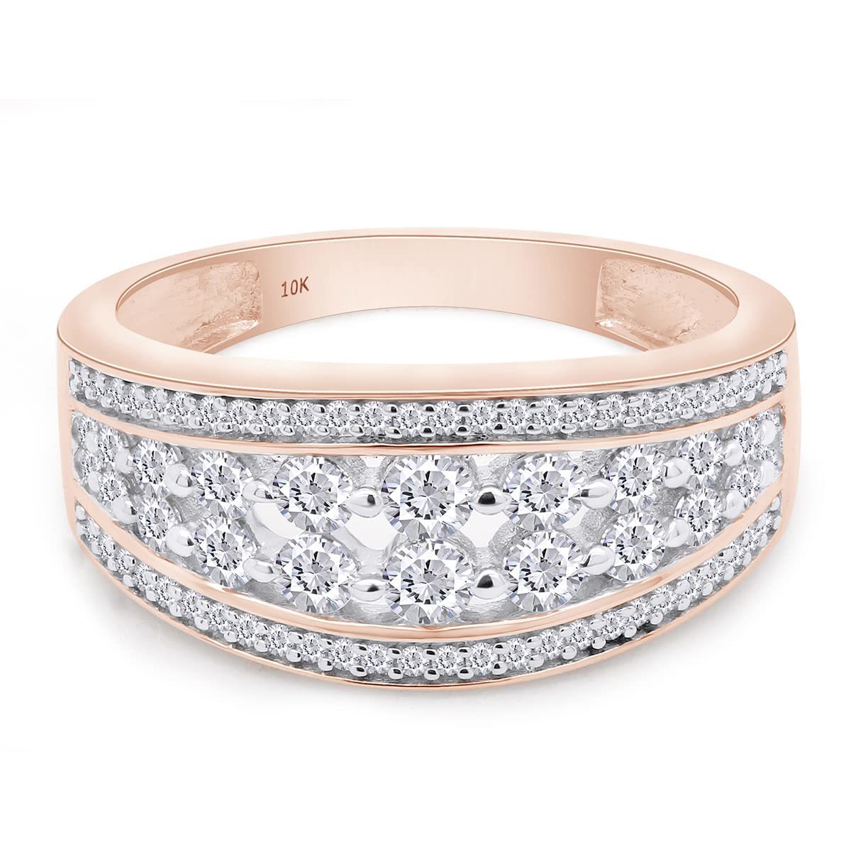 0.70 Ct Moissanite Four Row Wedding Band Ring For Women In 10K Or 14k Solid Gold