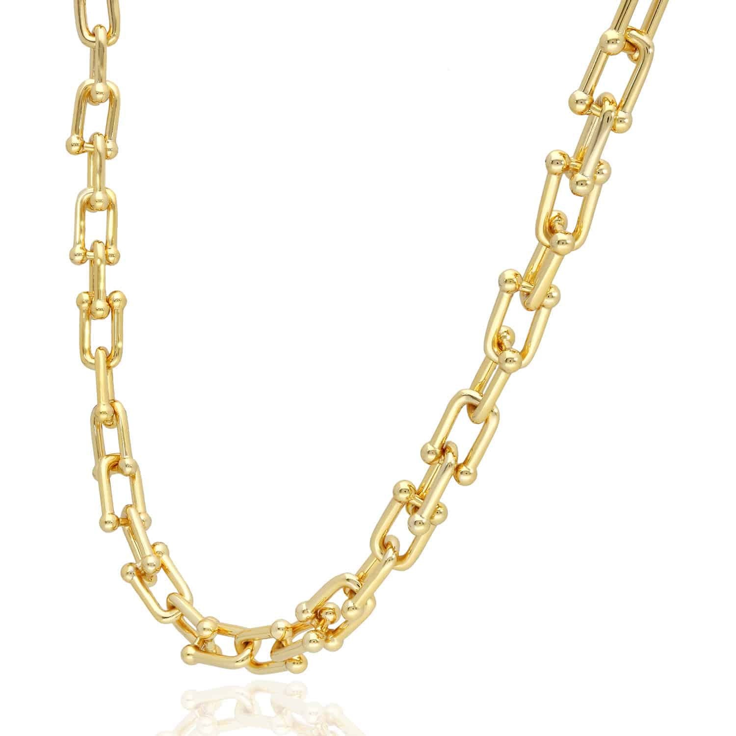 Solid 18K Yellow Gold Over 925 Silver 6.5mm HardWear Chain Necklace 16″-24″